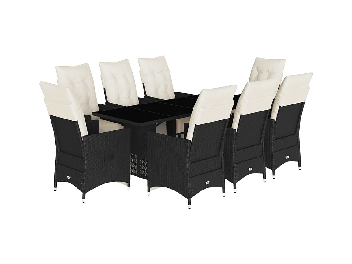 Garden Furniture -  Ensemble à manger de jardin 9pcs coussins noir résine tressée