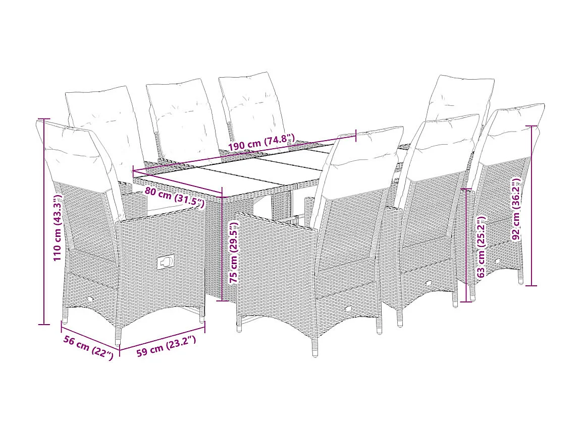 Garden Furniture -  9-delige Tuinset poly rattan zwart