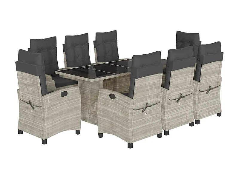 Bryndra  Ensemble à manger de jardin et coussins 9 pcs gris clair rotin