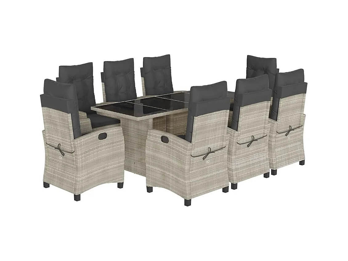 Bryndra  Ensemble à manger de jardin et coussins 9 pcs gris clair rotin