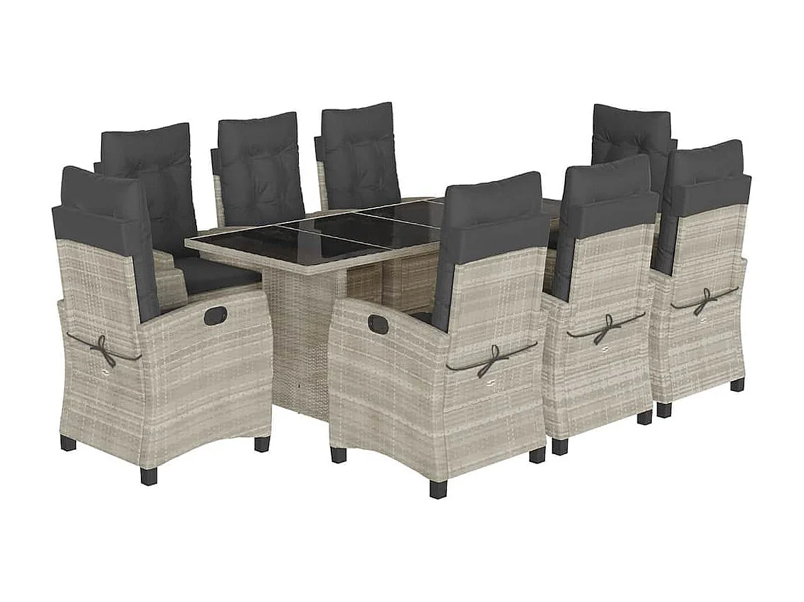 Bryndra  Ensemble à manger de jardin et coussins 9 pcs gris clair rotin