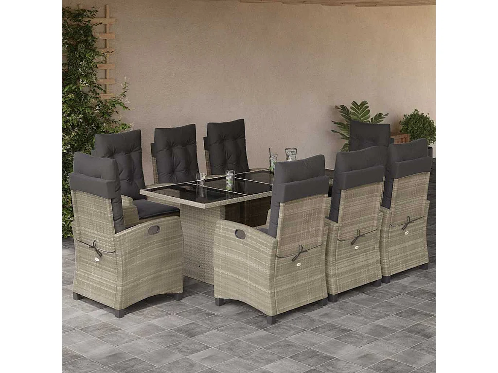 Bryndra  Ensemble à manger de jardin et coussins 9 pcs gris clair rotin