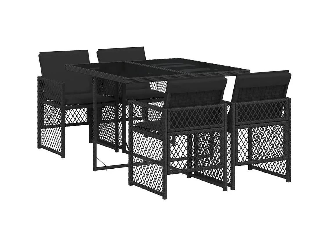 Connersville  5-delige Tuinset met kussens poly rattan zwart