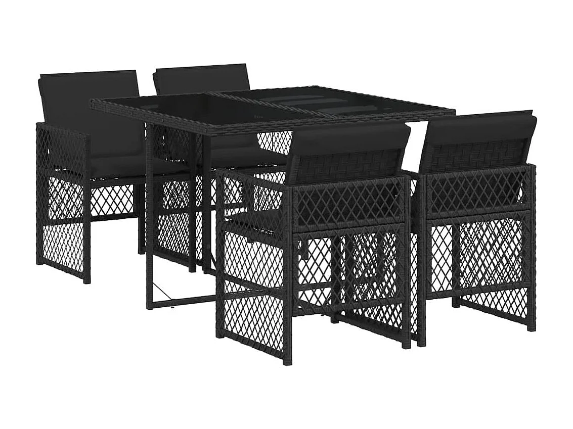 Connersville  Ensemble à manger de jardin coussins 5pcs noir résine tressée