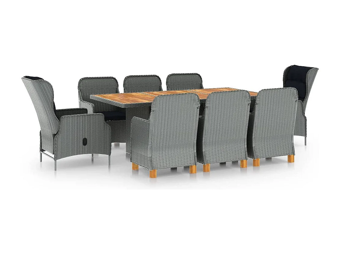 Kalren  Ensemble à manger 9 pcs avec coussins résine tressée gris clair