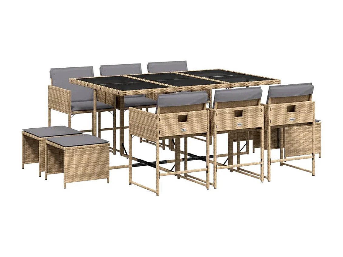 Inci  Set comedor de jardín 11 pzas con cojines ratán sintético beige