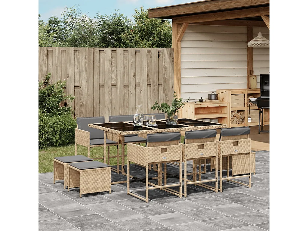 Inci  Set comedor de jardín 11 pzas con cojines ratán sintético beige
