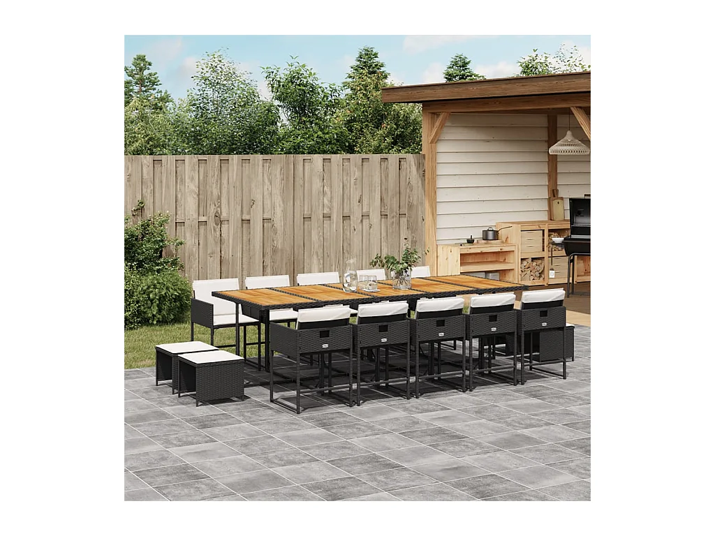 Kirkland  Ensemble à manger de jardin 15 pcs coussins noir résine tressée