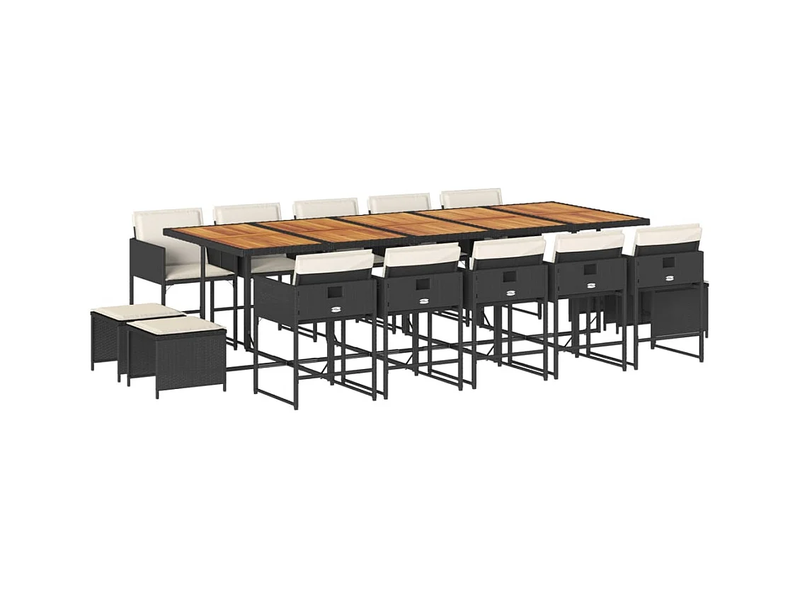 Kirkland  15-delige Tuinset met kussens poly rattan zwart