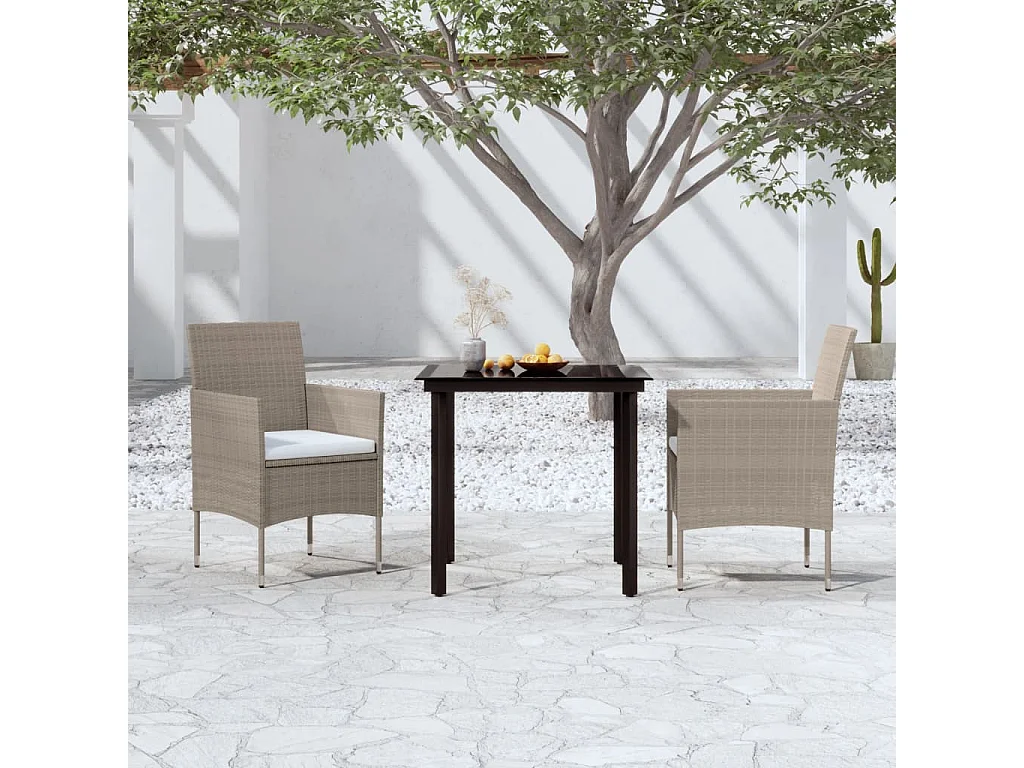 Hillsboro  Juego de comedor de jardín 3 piezas con cojines beige y negro