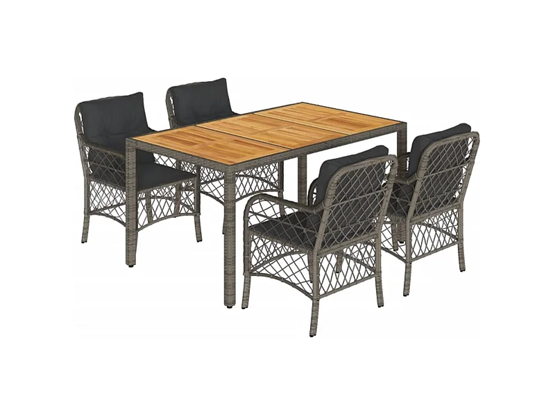 Tore  Ensemble à manger de jardin 5 pcs coussins gris résine tressée