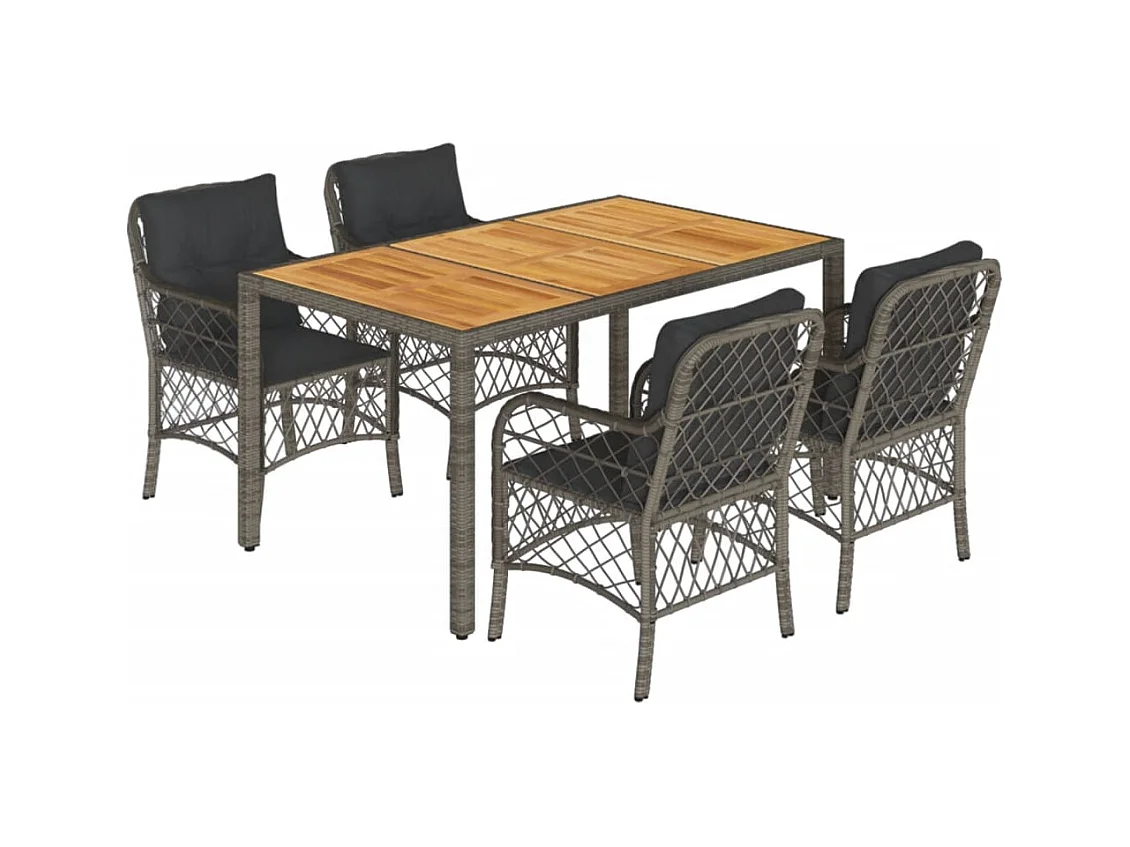 Tore  Ensemble à manger de jardin 5 pcs coussins gris résine tressée