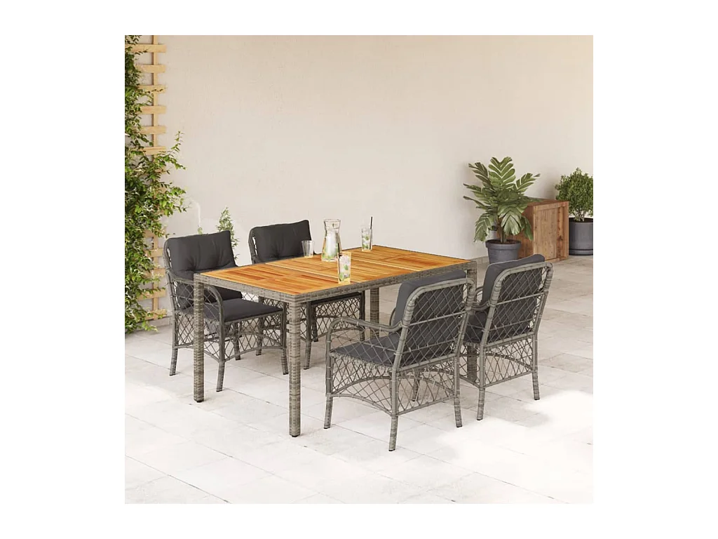 Tore  Ensemble à manger de jardin 5 pcs coussins gris résine tressée