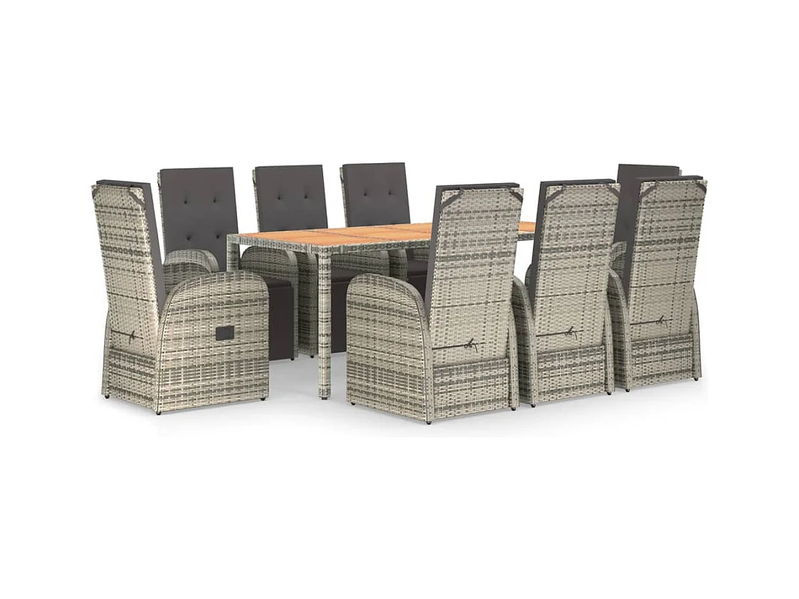 Marie-Fleur  9-delige Tuinset met kussens poly rattan grijs