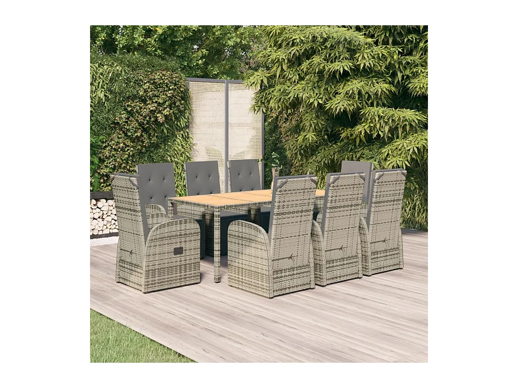 Marie-Fleur  9-delige Tuinset met kussens poly rattan grijs