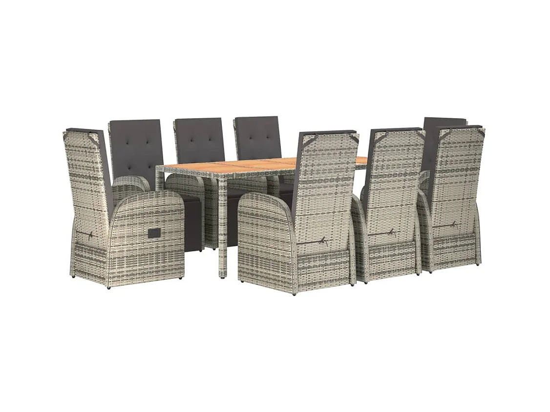 Marie-Fleur  9-delige Tuinset met kussens poly rattan grijs