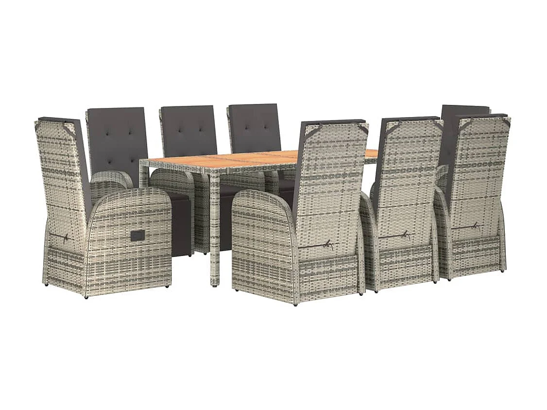 Marie-Fleur  Set comedor jardín 9 pzas y cojines ratán sintético gris