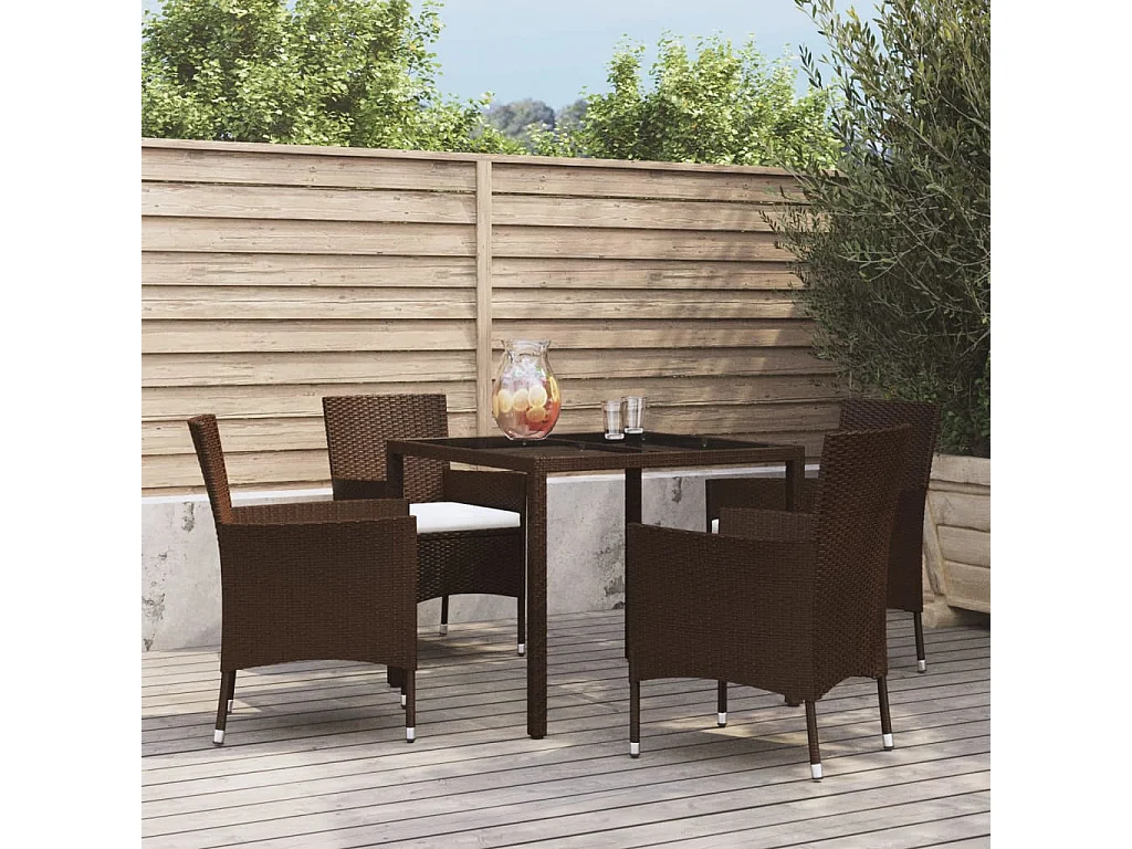 Olavi  Ensemble à manger de jardin 5 pcs et coussins marron poly rotin