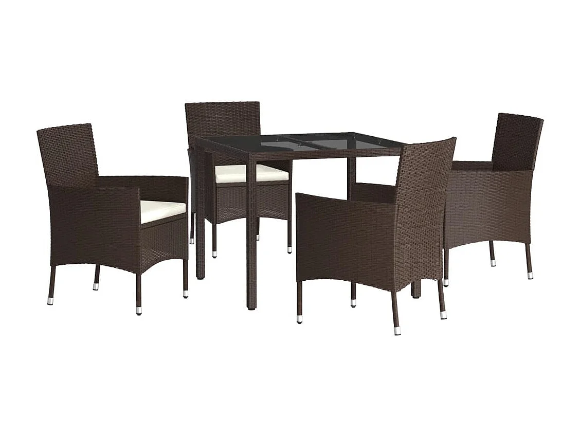 Olavi  Ensemble à manger de jardin 5 pcs et coussins marron poly rotin