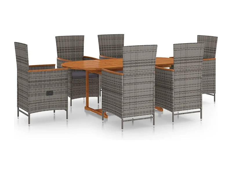 Massimiliano  Ensemble à manger de jardin 7 pcs Résine tressée Gris