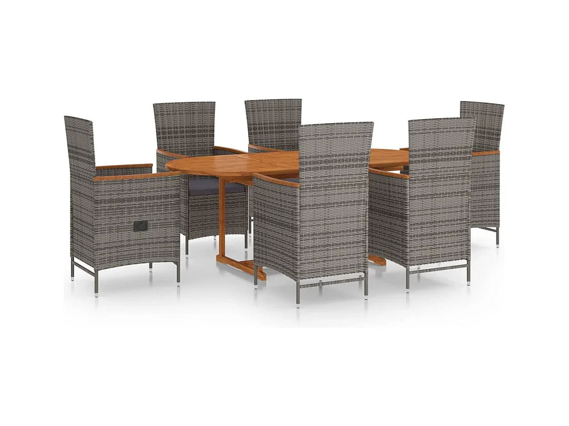 Massimiliano  Ensemble à manger de jardin 7 pcs Résine tressée Gris