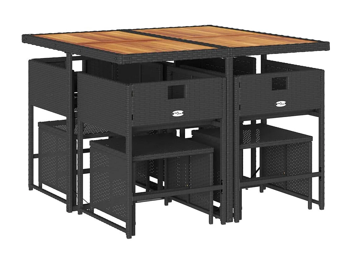 Kirkland  Set de comedor de jardín 9 pzas y cojines ratán sintético negro