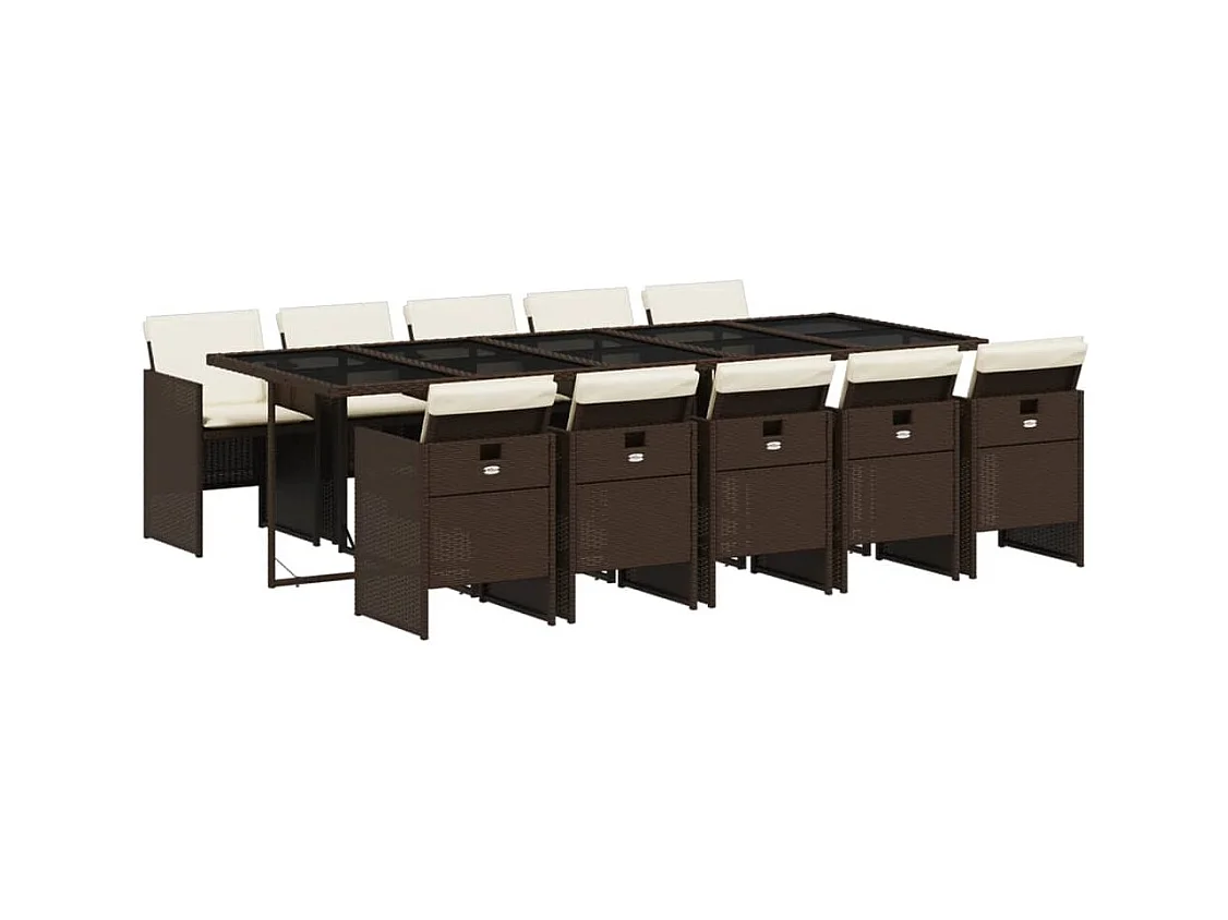 Jesse  Ensemble à manger de jardin et coussins 11 pcs marron rotin