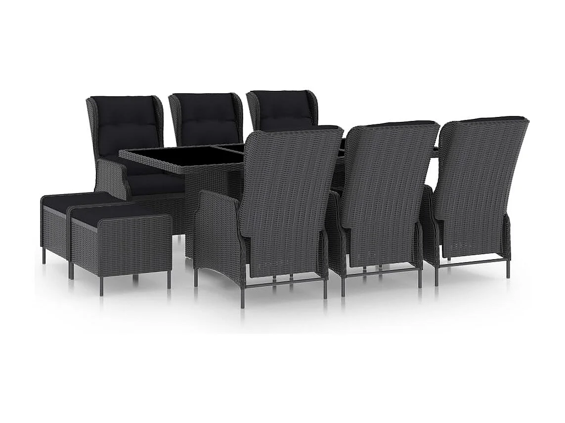 Jarek  Ensemble à manger d'extérieur 9 pcs et coussins résine tressée