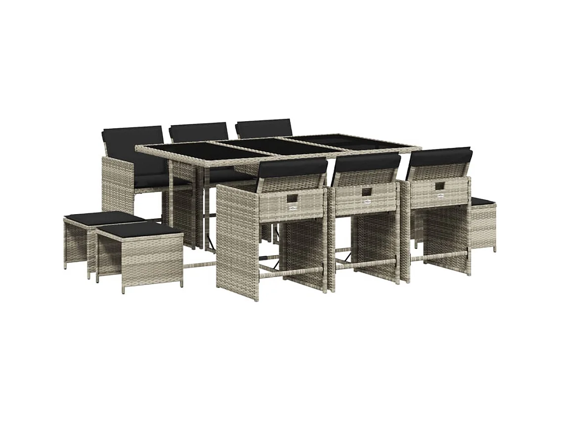 Zenn  11-delige Tuinset met kussens poly rattan lichtgrijs