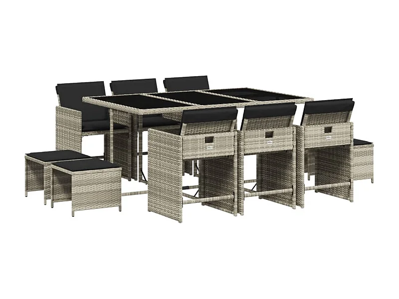 Zenn  11-delige Tuinset met kussens poly rattan lichtgrijs