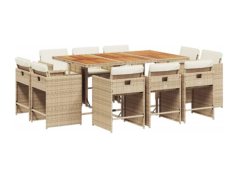 An Daingean  Set comedor de jardín 11 pzas con cojines ratán sintético beige