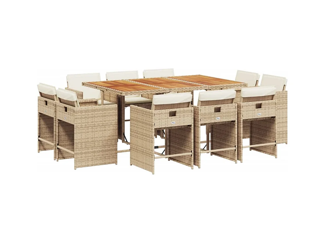 An Daingean  Ensemble à manger de jardin et coussins 11 pcs beige poly rotin