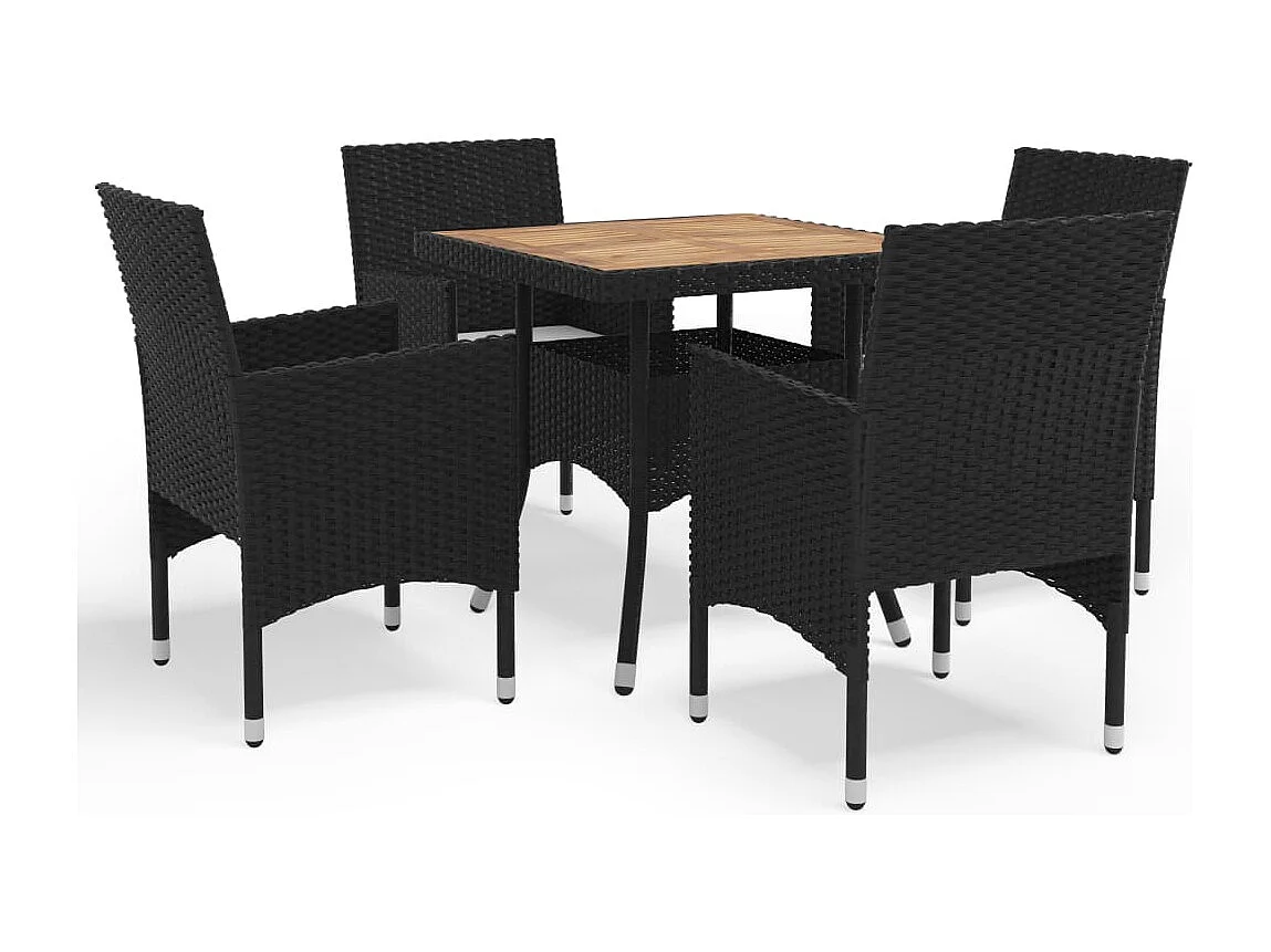 Deerlijk  Ensemble à manger de jardin 5 pcs Noir Résine tressée et acacia