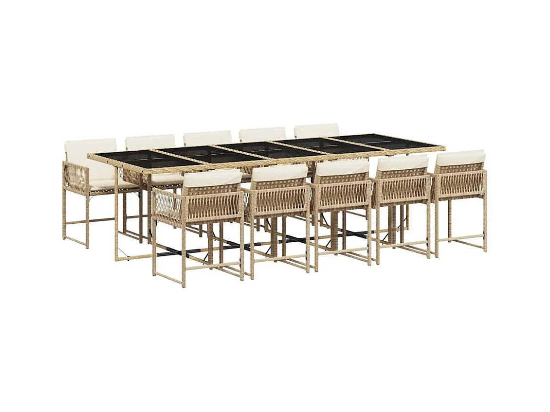 Sharif  11-delige Tuinset met kussens poly rattan beige