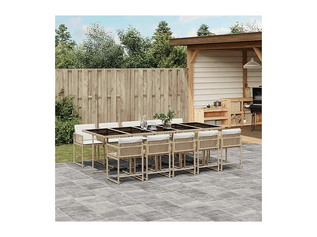 Sharif  11-delige Tuinset met kussens poly rattan beige