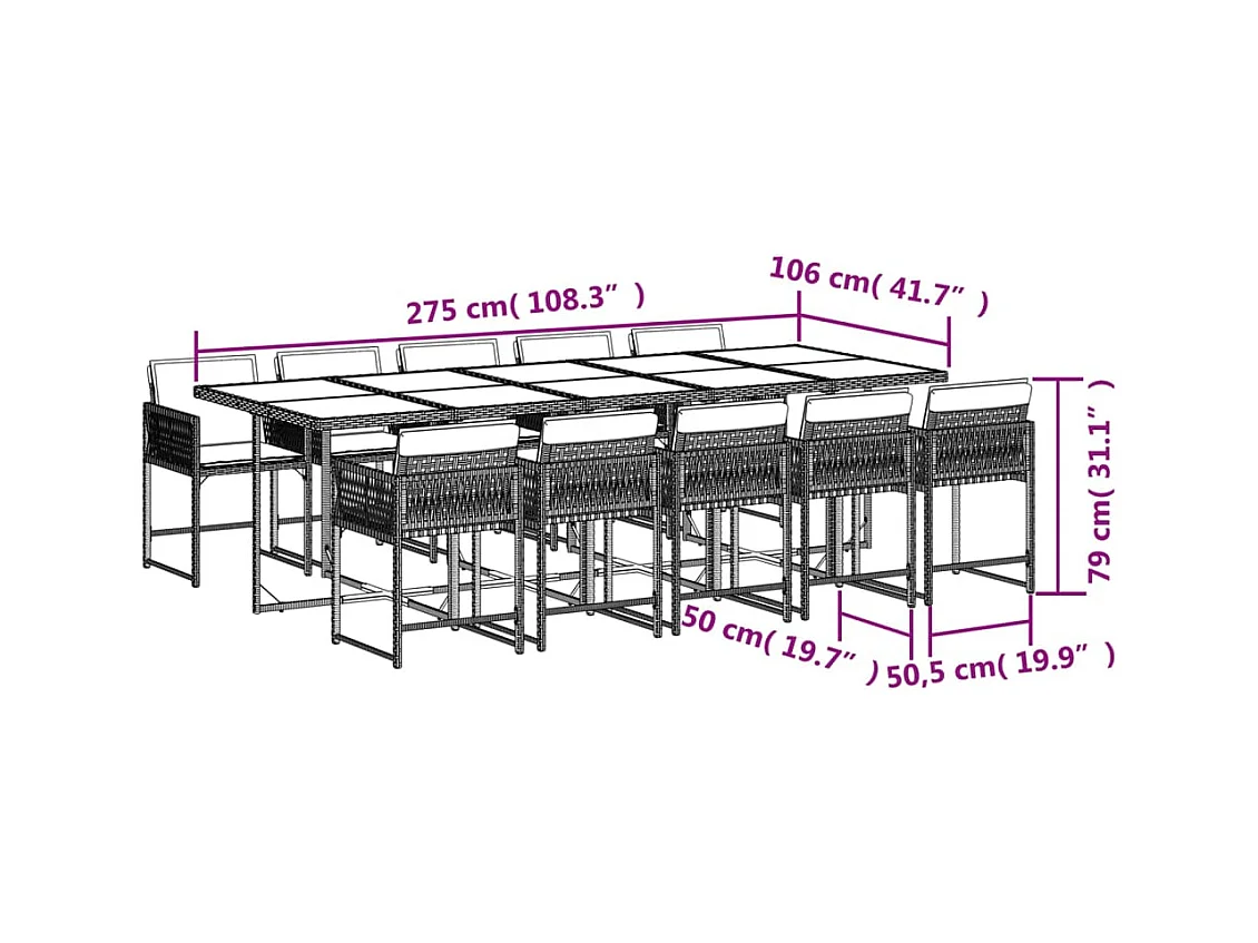 Sharif  11-delige Tuinset met kussens poly rattan beige