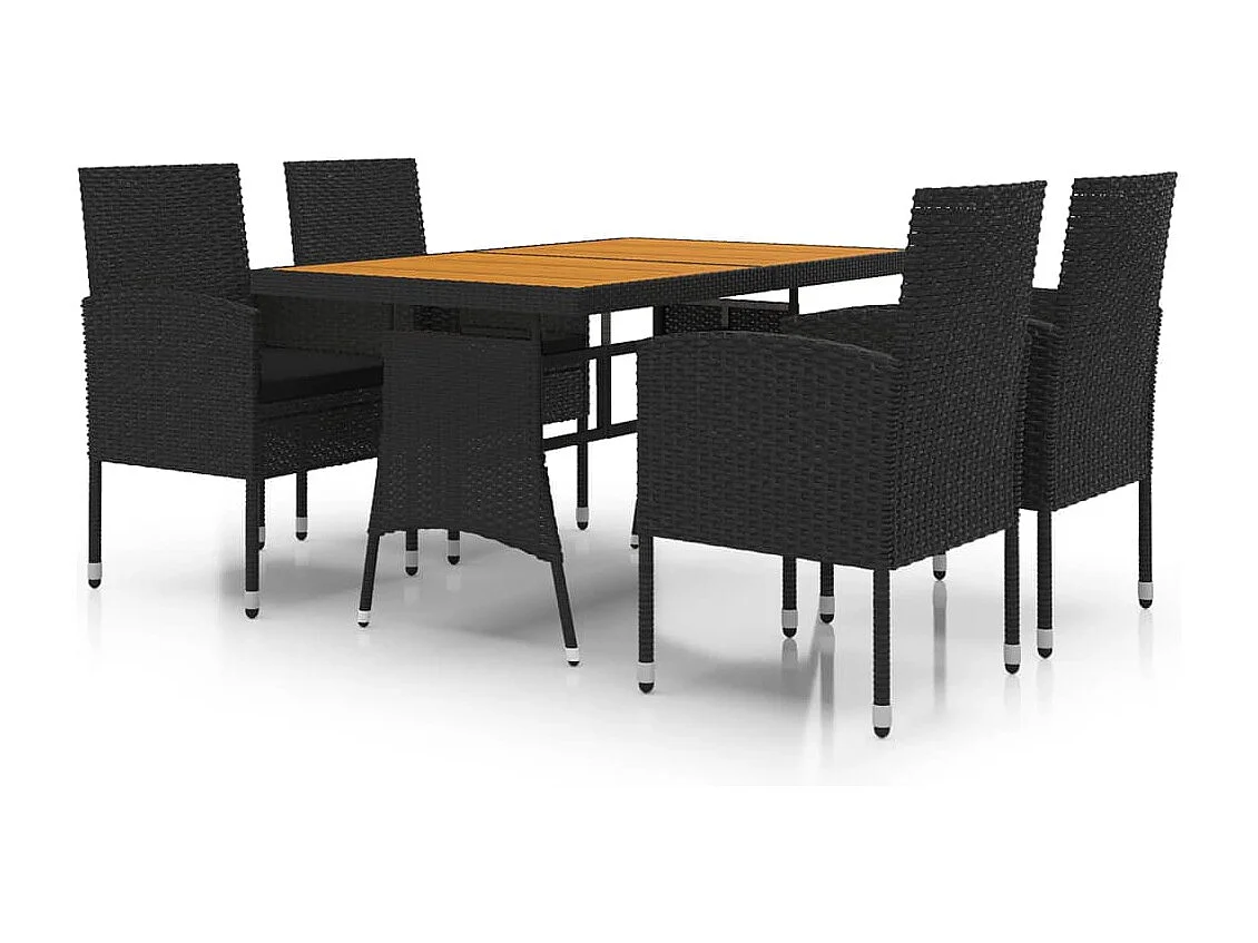 Prolenta Premium -  Juego de comedor de jardín 5 piezas ratán sintético negro