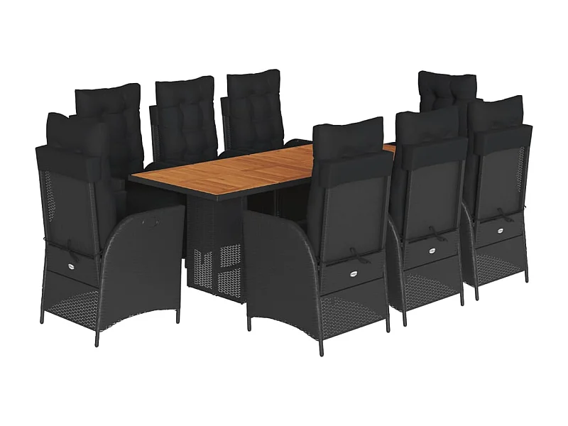 Anselm  Set de comedor de jardín 9 pzas y cojines ratán sintético negro