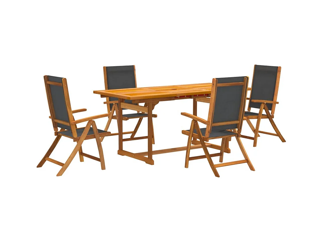 Carrizo Springs  Juego comedor de jardín 5 pzas madera maciza acacia y textileno