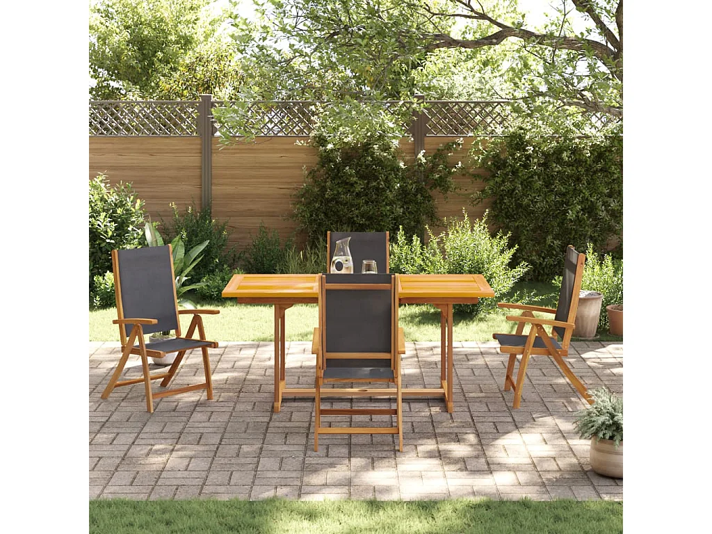 Carrizo Springs  Juego comedor de jardín 5 pzas madera maciza acacia y textileno