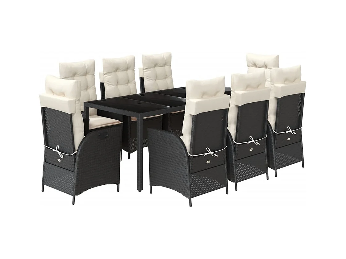 Chattanooga  Set de comedor de jardín 9 pzas y cojines ratán sintético negro