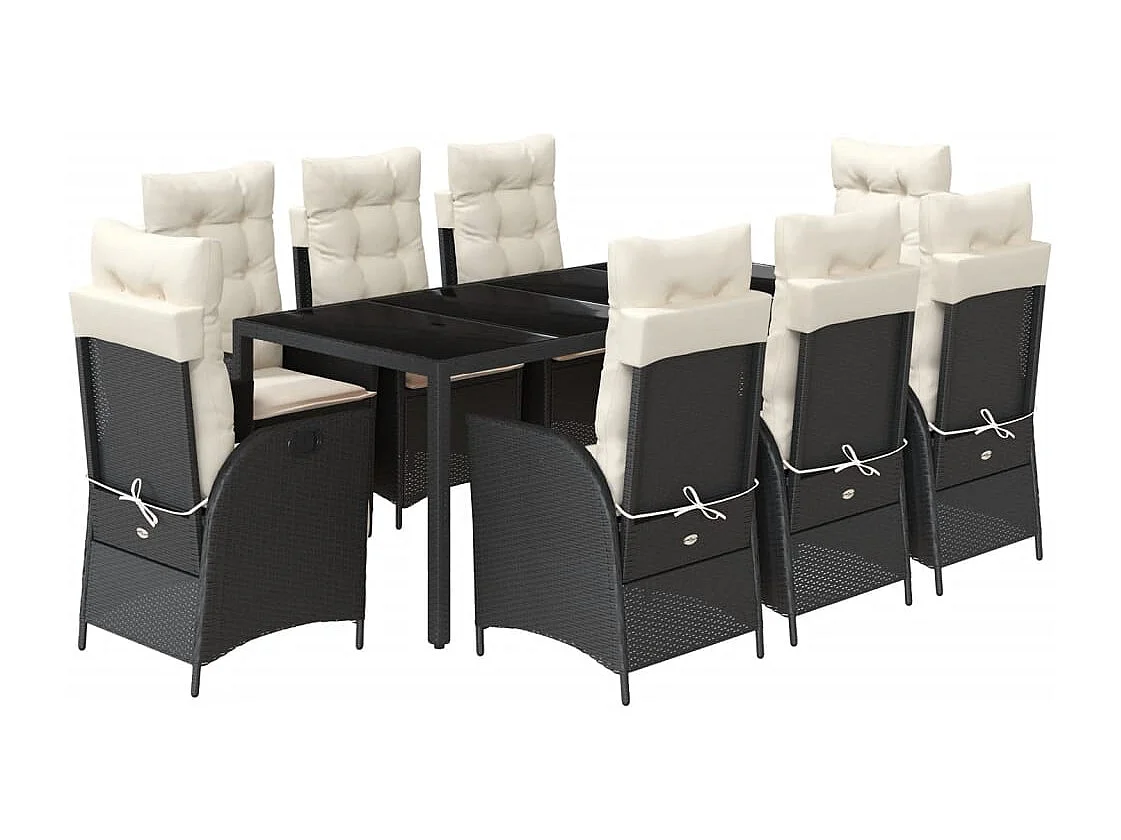 Chattanooga  Ensemble à manger de jardin 9pcs coussins noir résine tressée