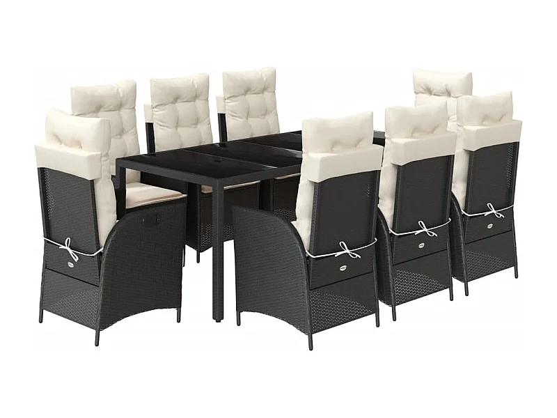 Chattanooga  Ensemble à manger de jardin 9pcs coussins noir résine tressée