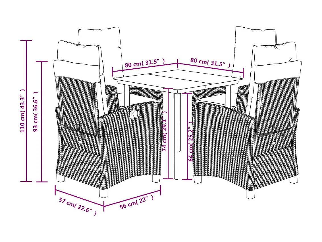 Prolenta Premium -  Ensemble à manger de jardin avec coussins 5pcs Beige poly rotin