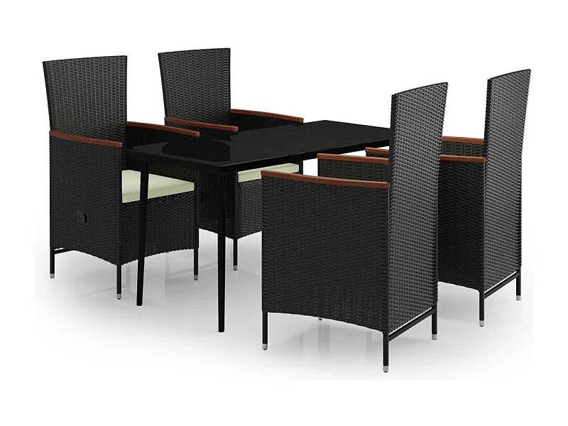 Zeldrik  Ensemble à manger de jardin avec coussins 5 pcs Noir