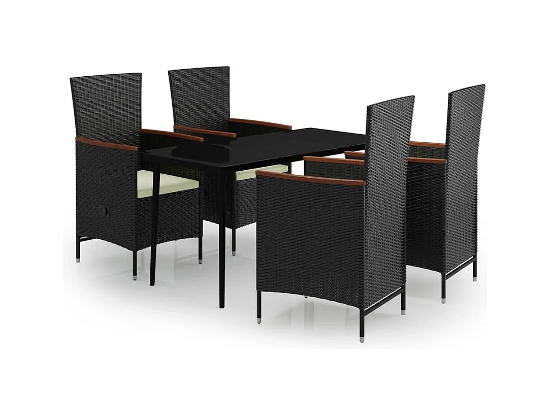 Zeldrik  Ensemble à manger de jardin avec coussins 5 pcs Noir