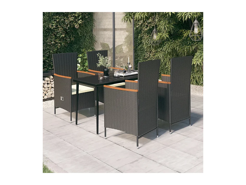 Zeldrik  Ensemble à manger de jardin avec coussins 5 pcs Noir