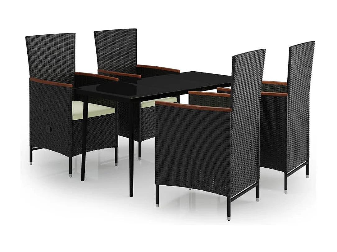 Zeldrik  Ensemble à manger de jardin avec coussins 5 pcs Noir