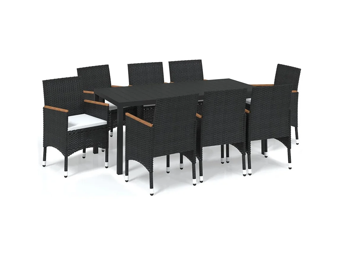 Kelly  Ensemble à manger de jardin coussins 9pcs Résine tressée Noir