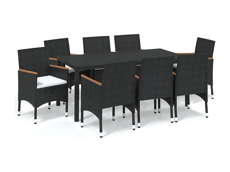 Kelly  Ensemble à manger de jardin coussins 9pcs Résine tressée Noir